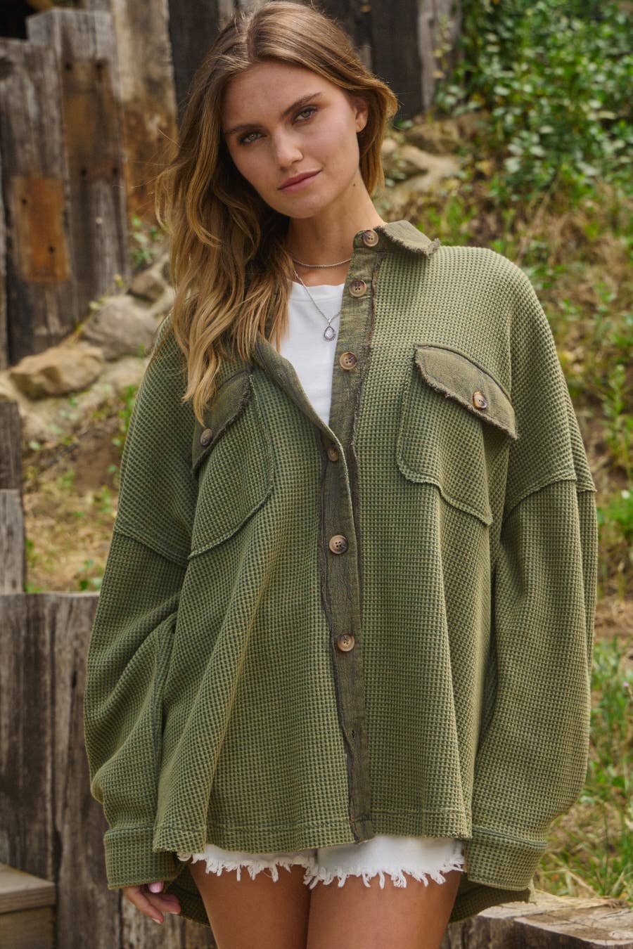 Acid Washed Thermal Oversized Shacket