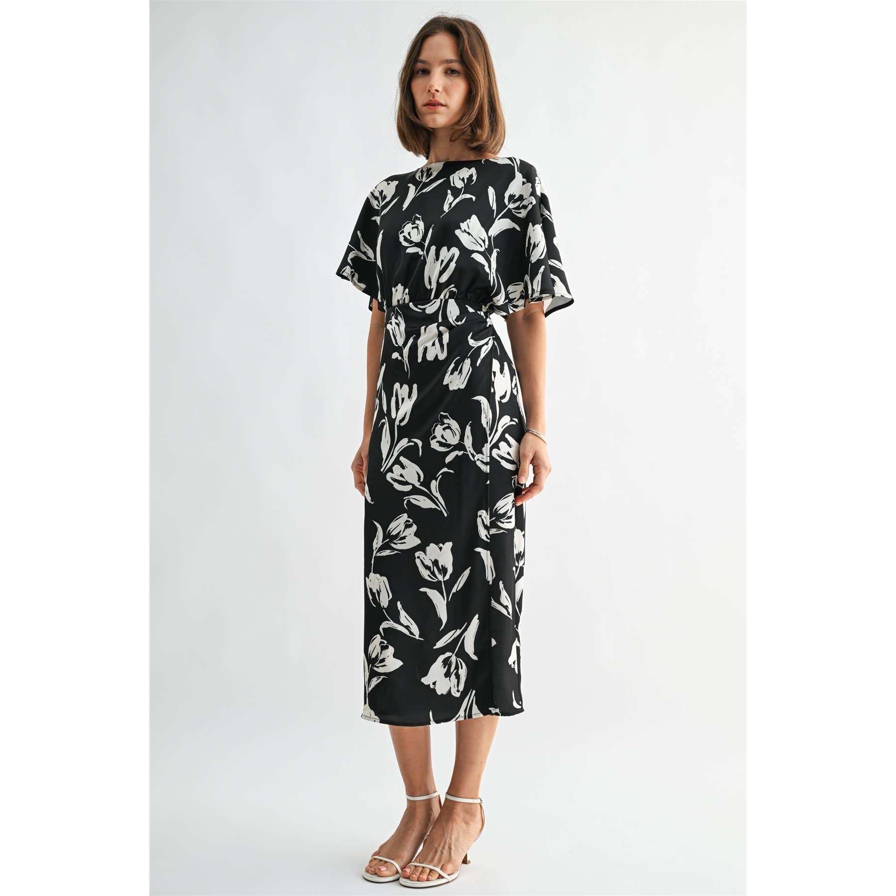 Floral Satin Wrap Dress