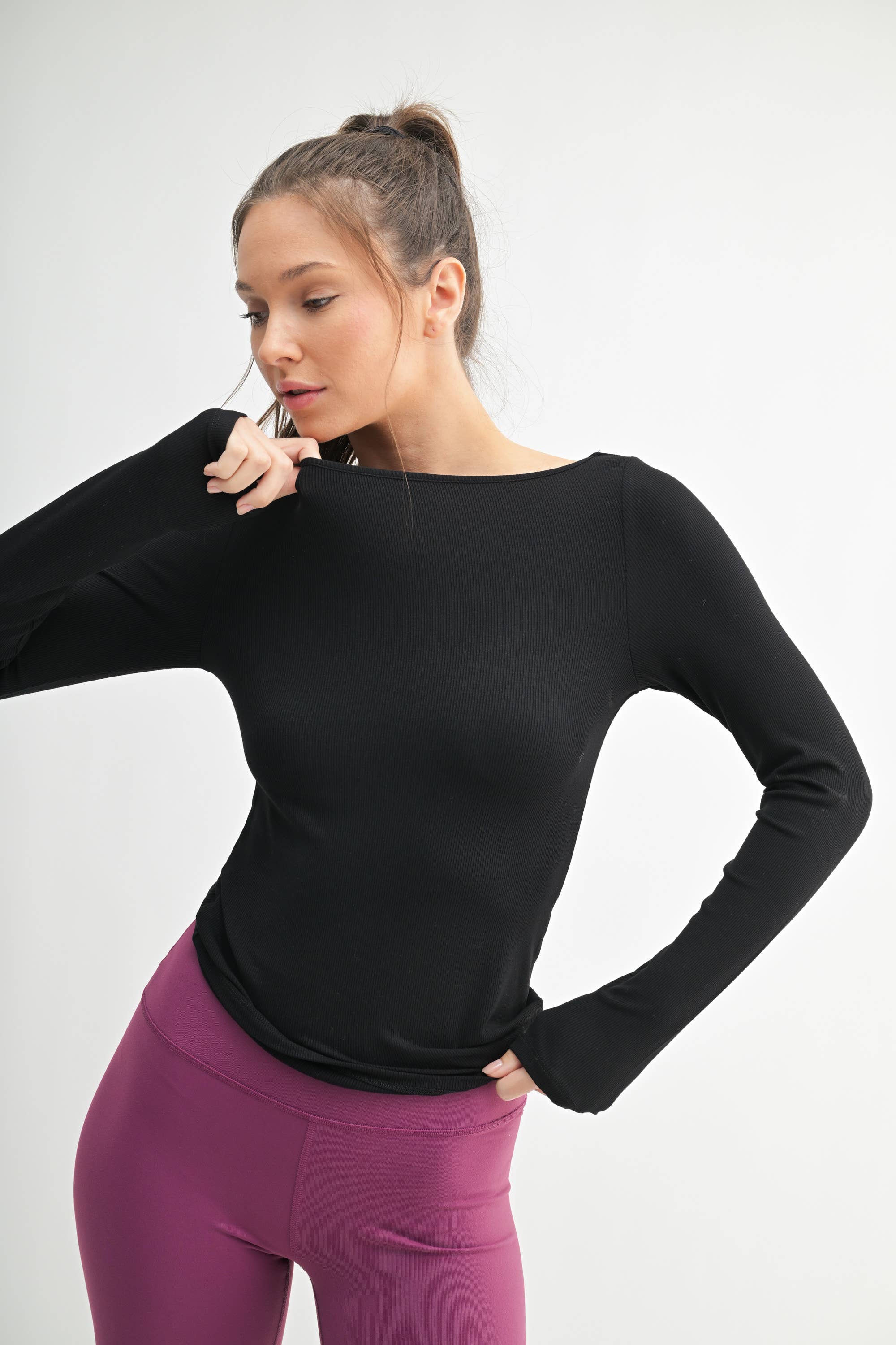 Boat Neck Micro-Ribbed Top