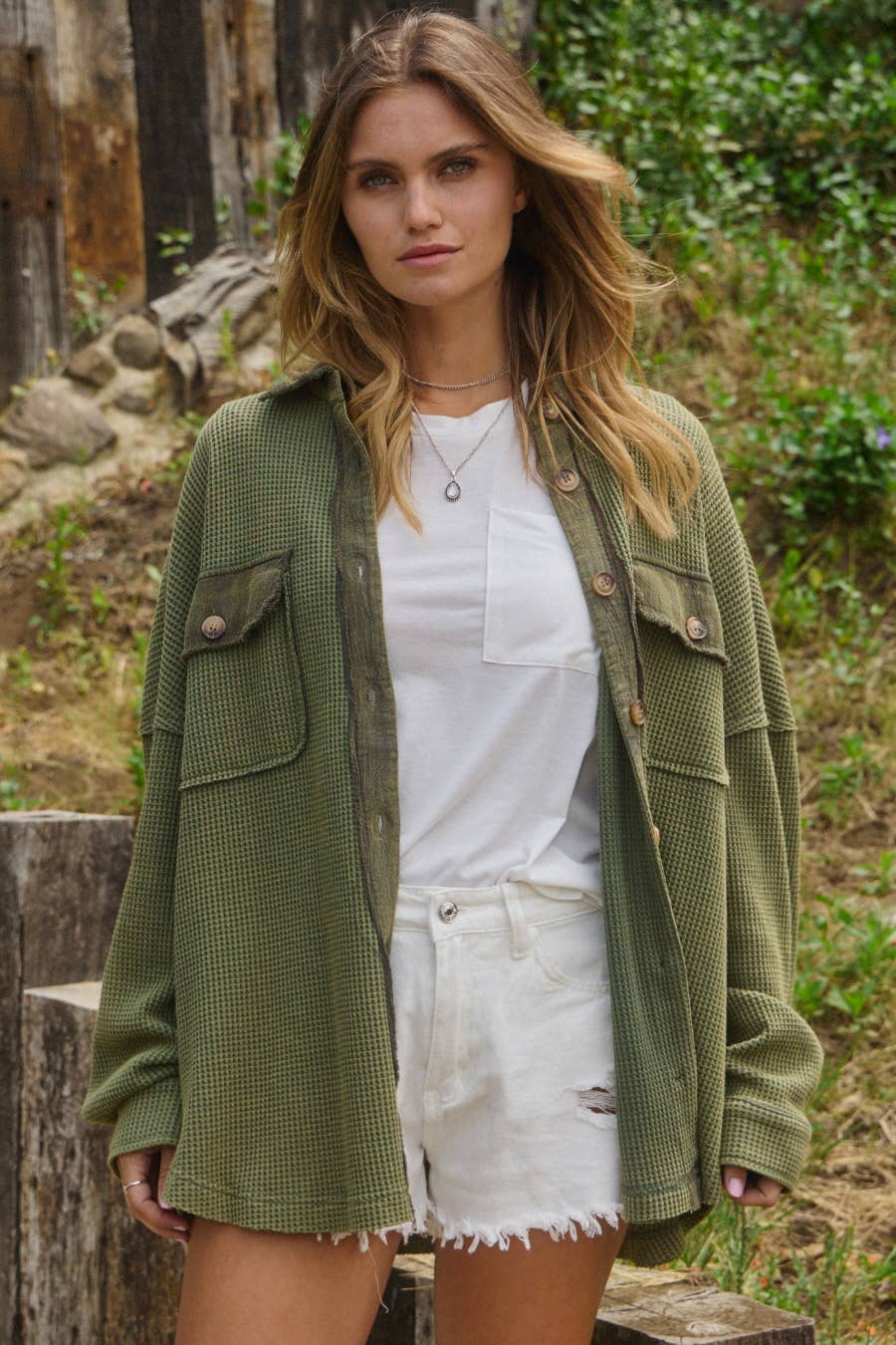 Acid Washed Thermal Oversized Shacket