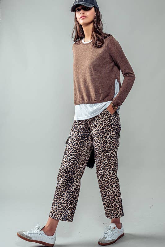 Cropped Leopard Cargo Pants