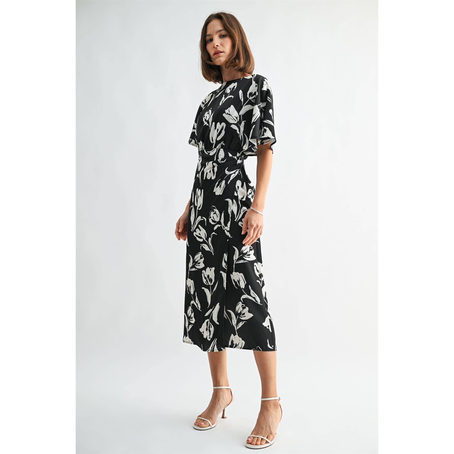 Floral Satin Wrap Dress