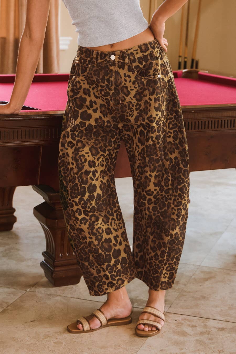 Leopard Printed Barrel Jean