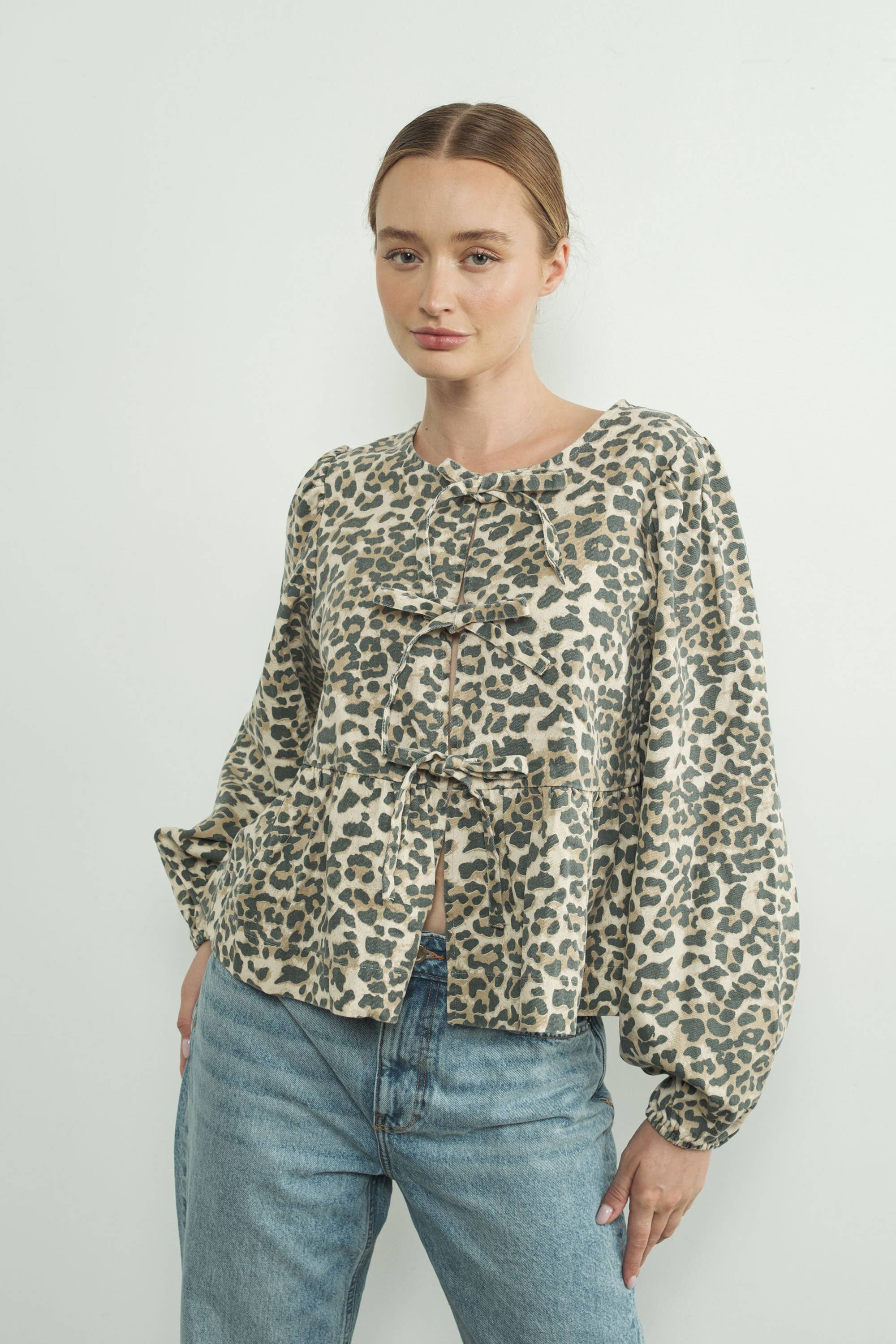 Leopard Bow Tie Blouse