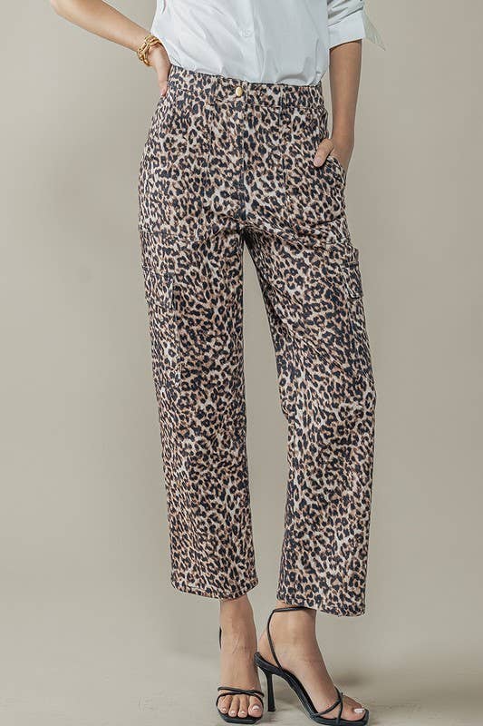 Cropped Leopard Cargo Pants