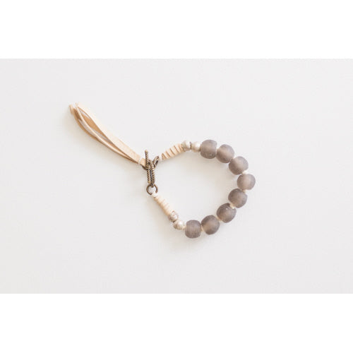 Vail-Taupe African Glass Beaded Bracelet