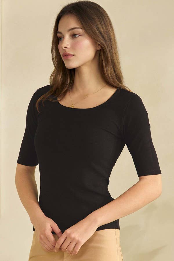 Modern Mid Sleeve Ribbed Fitted Top