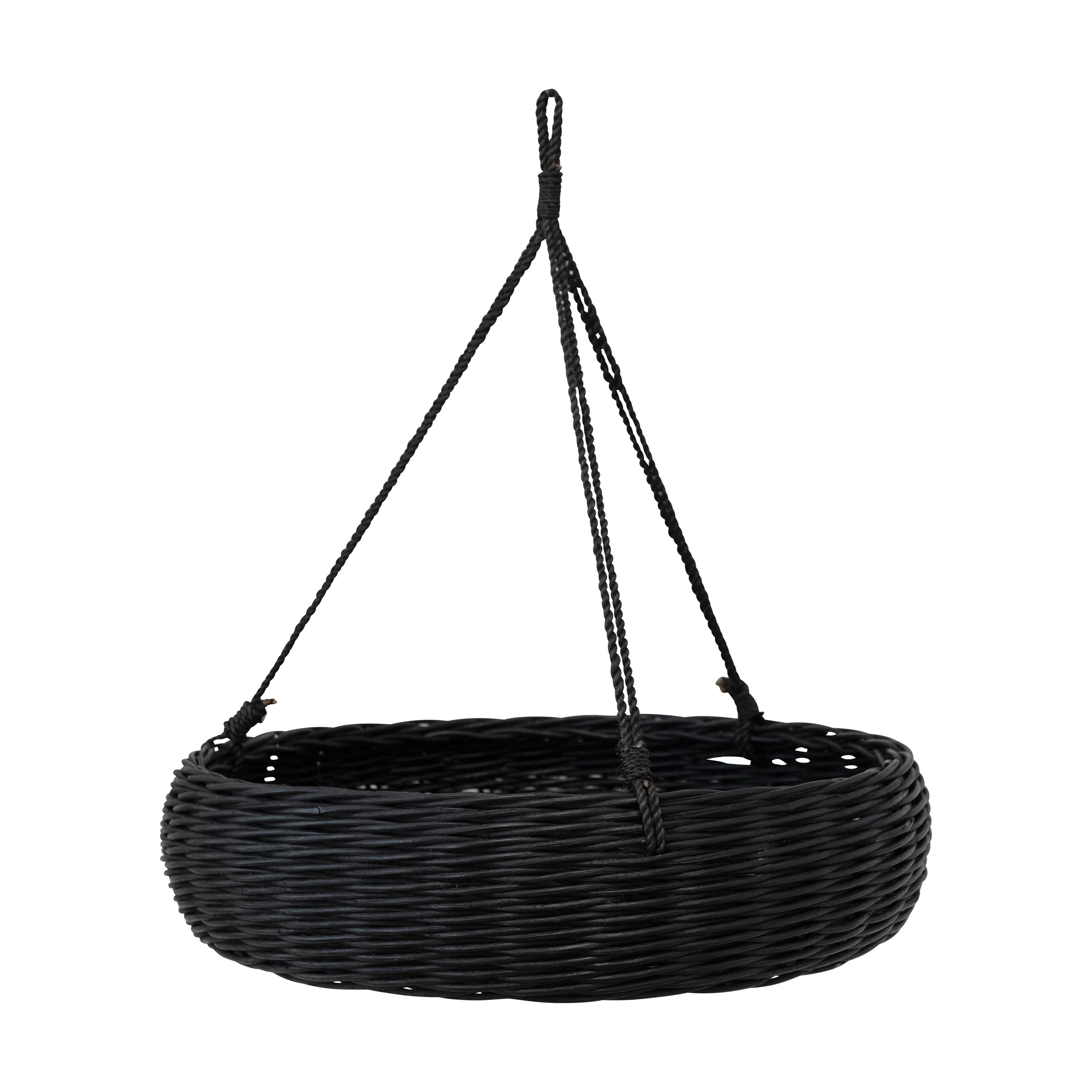 Hanging Hand-Woven Rattan Basket w/ Jute Rope Hanger