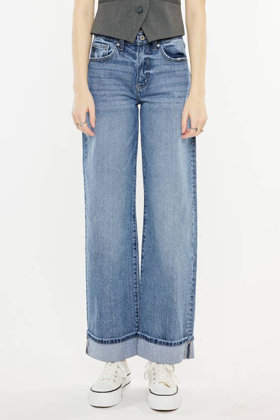 Wide Leg Cuffed Jeans