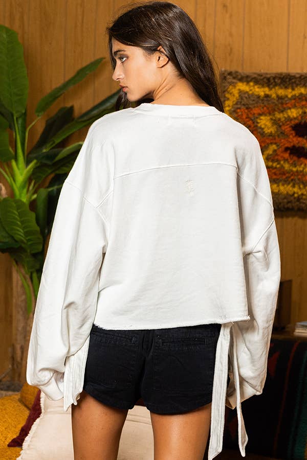 Side Tie Raw Edge Sweatshirt