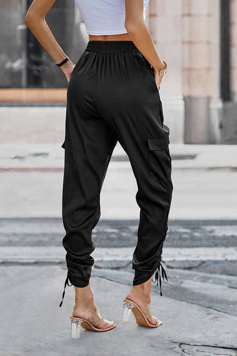 Slim Satin Cargo Pants