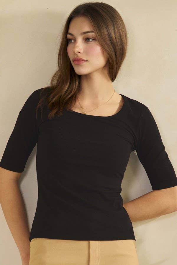 Modern Mid Sleeve Ribbed Fitted Top