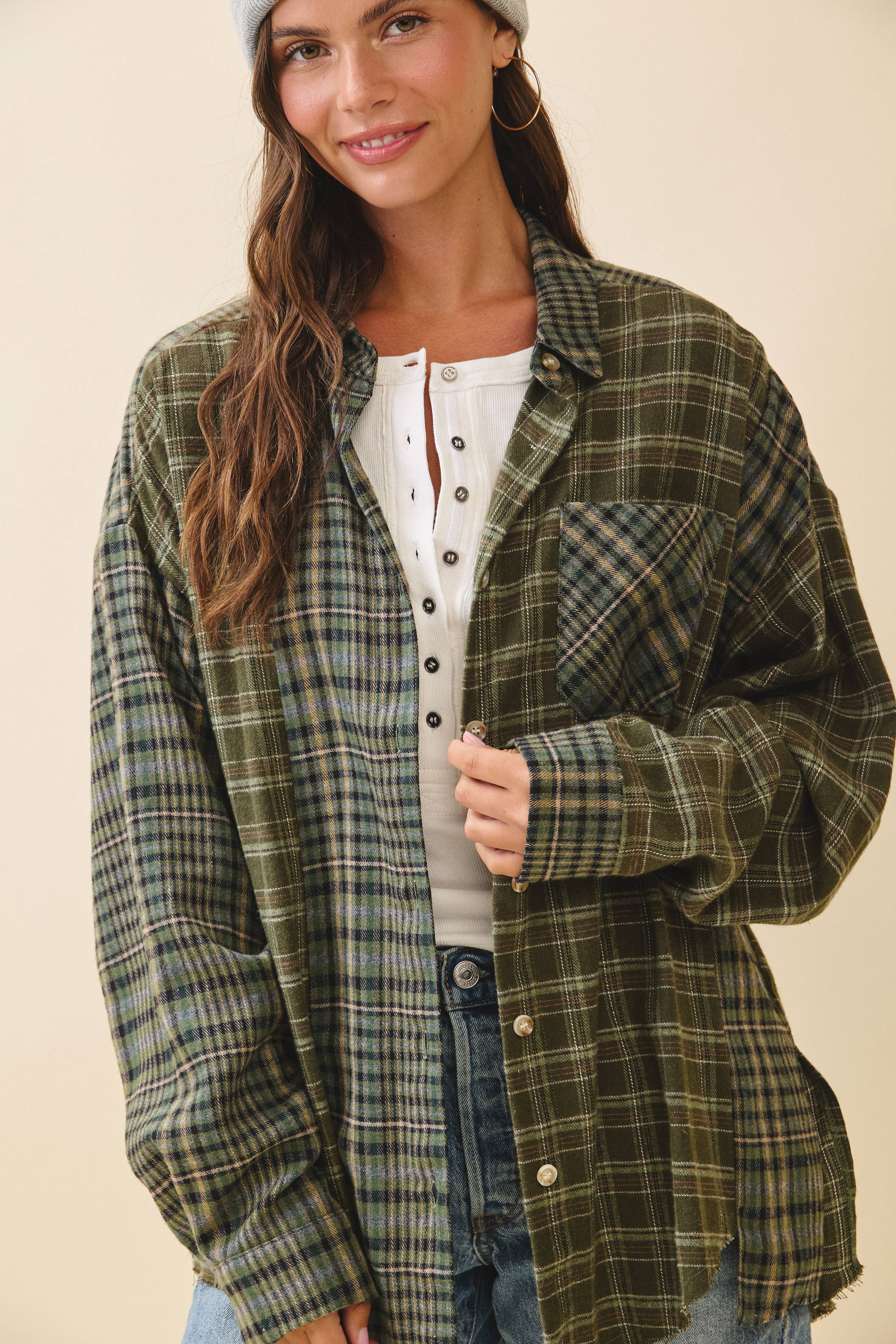 Patchwork Plaid Flannel Shirt