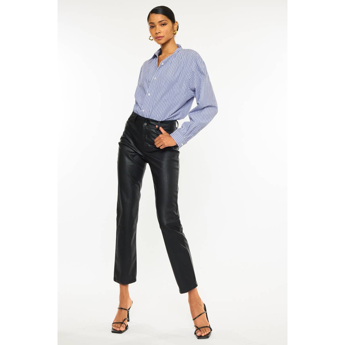 High Rise PU Straight Leg Jeans