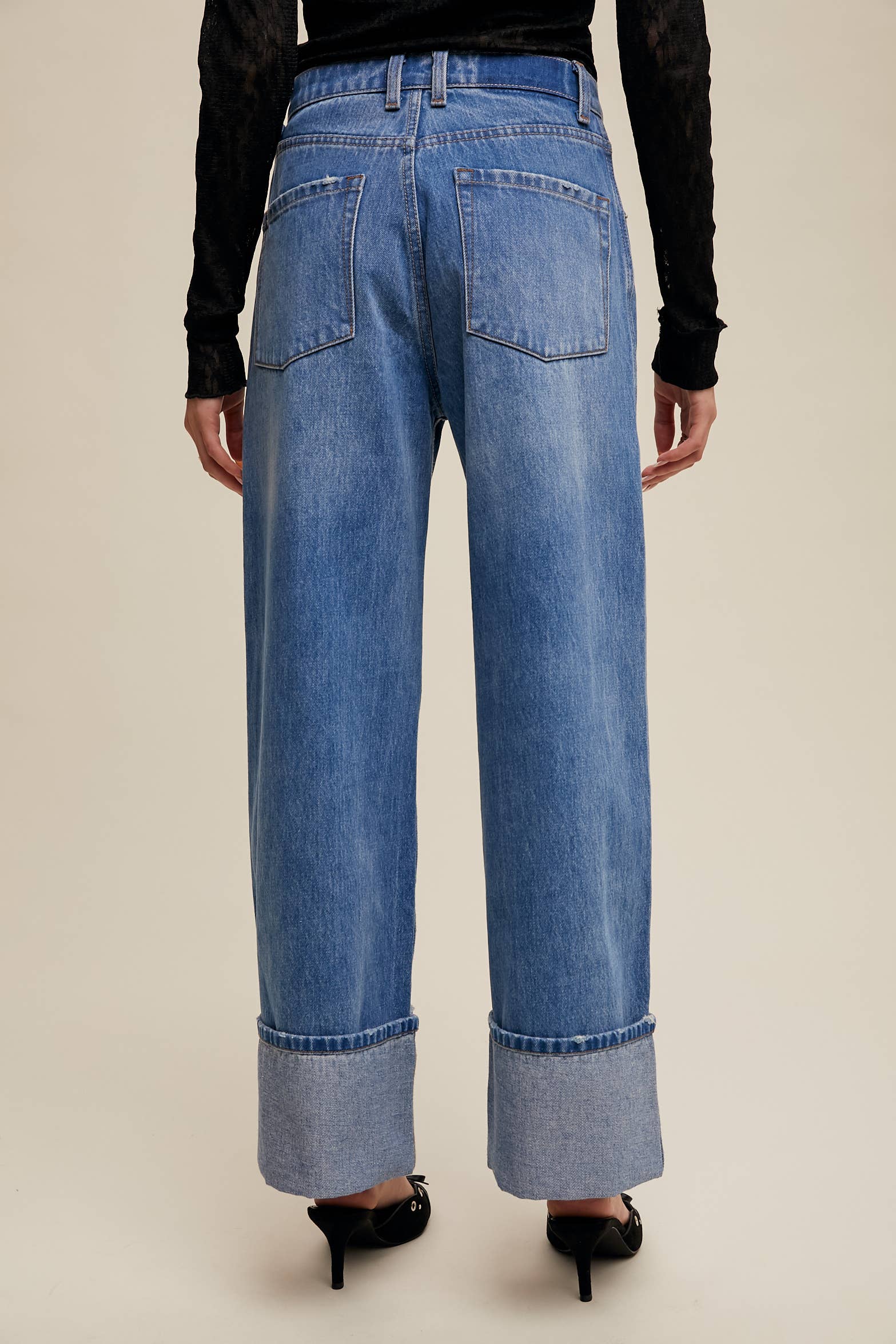 Cuffed Wide Leg Jeans