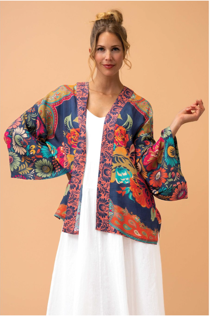 Vintage Floral Kimono Jacket - Ink