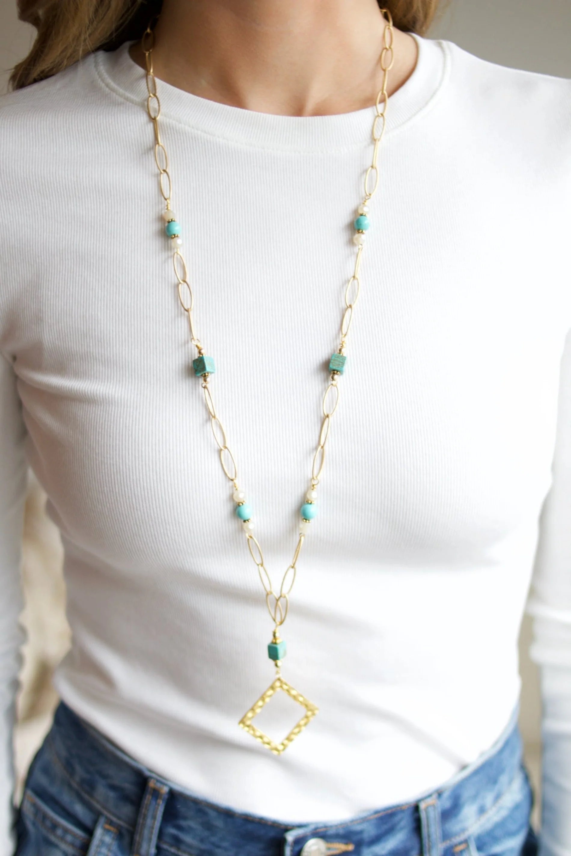 Gold Link and Turquoise Necklace