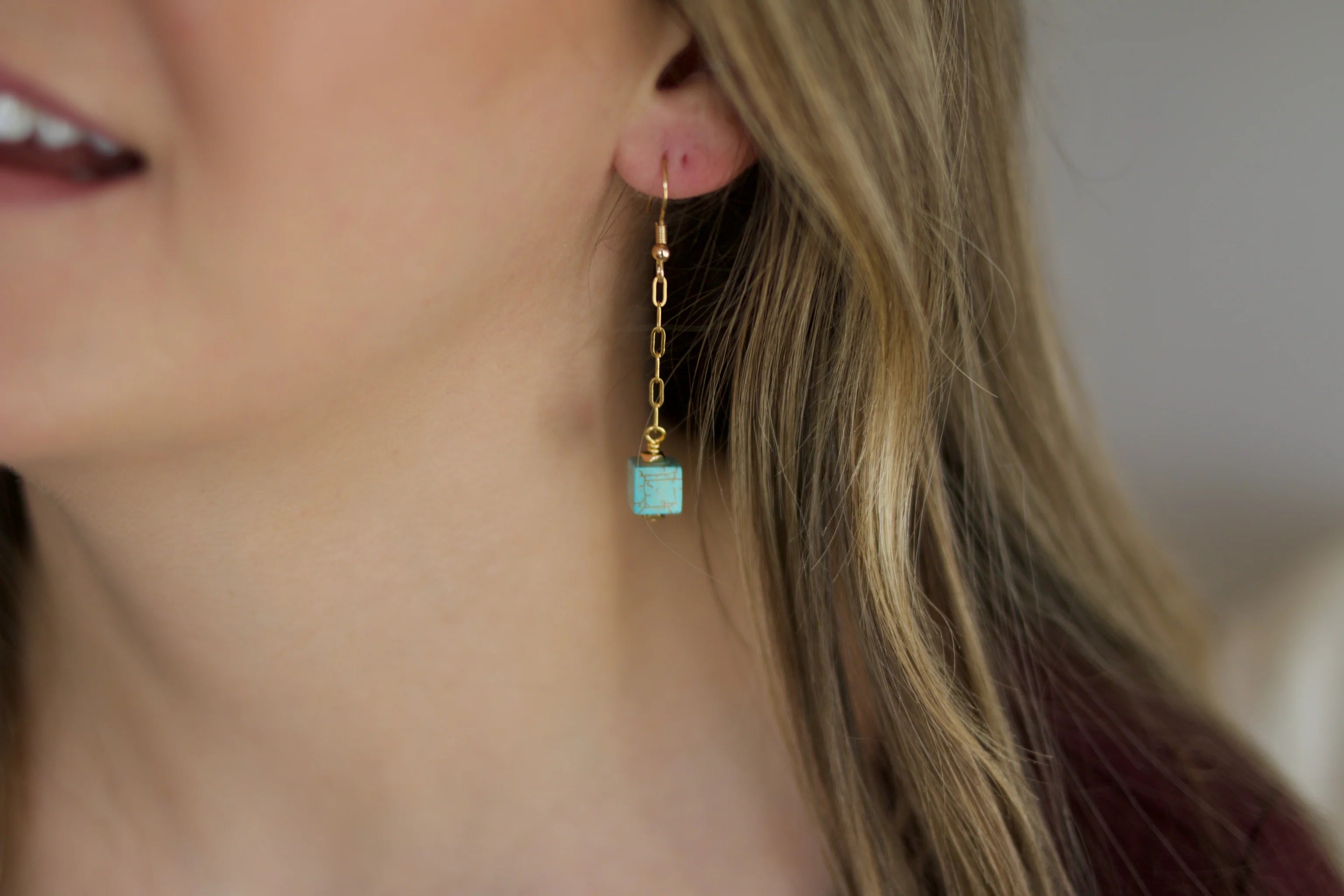 Gold Chain and Turquoise Earrings