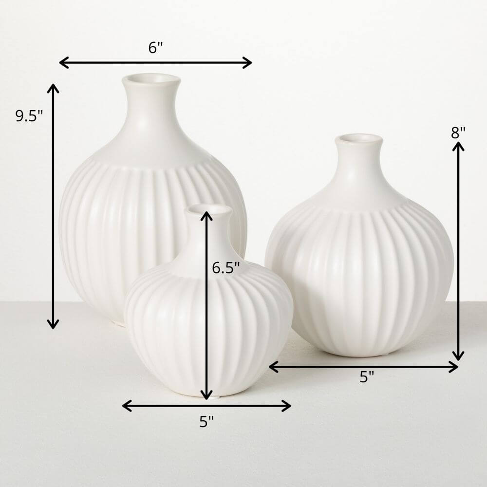 Ribbed White Vases