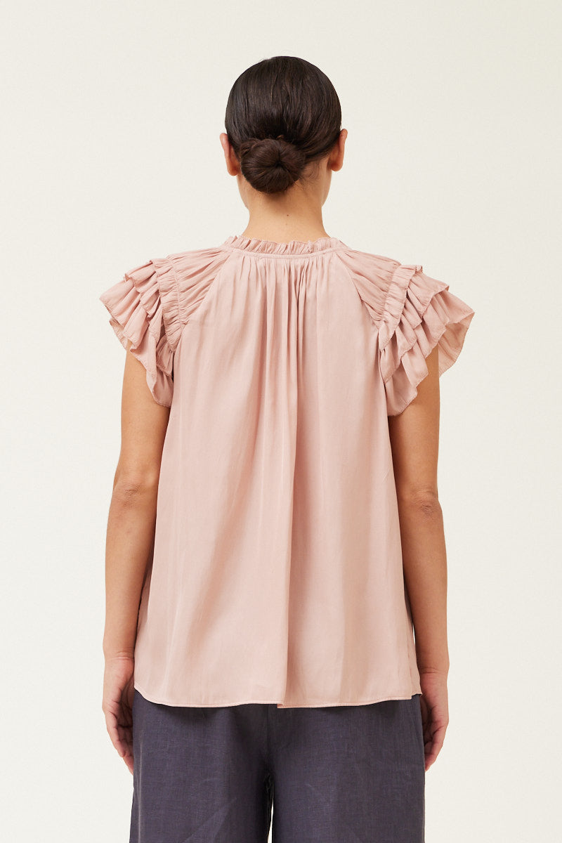 Satin Ruffle Sleeve Blouse