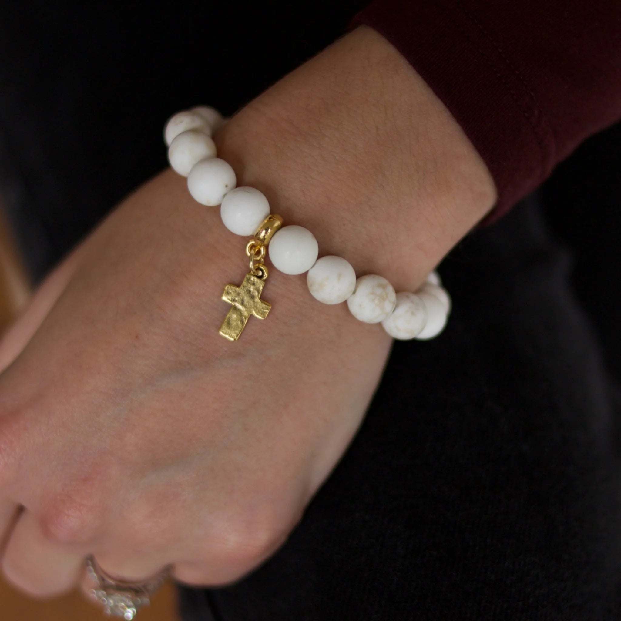 Bead Bracelet w/ Gold Cross