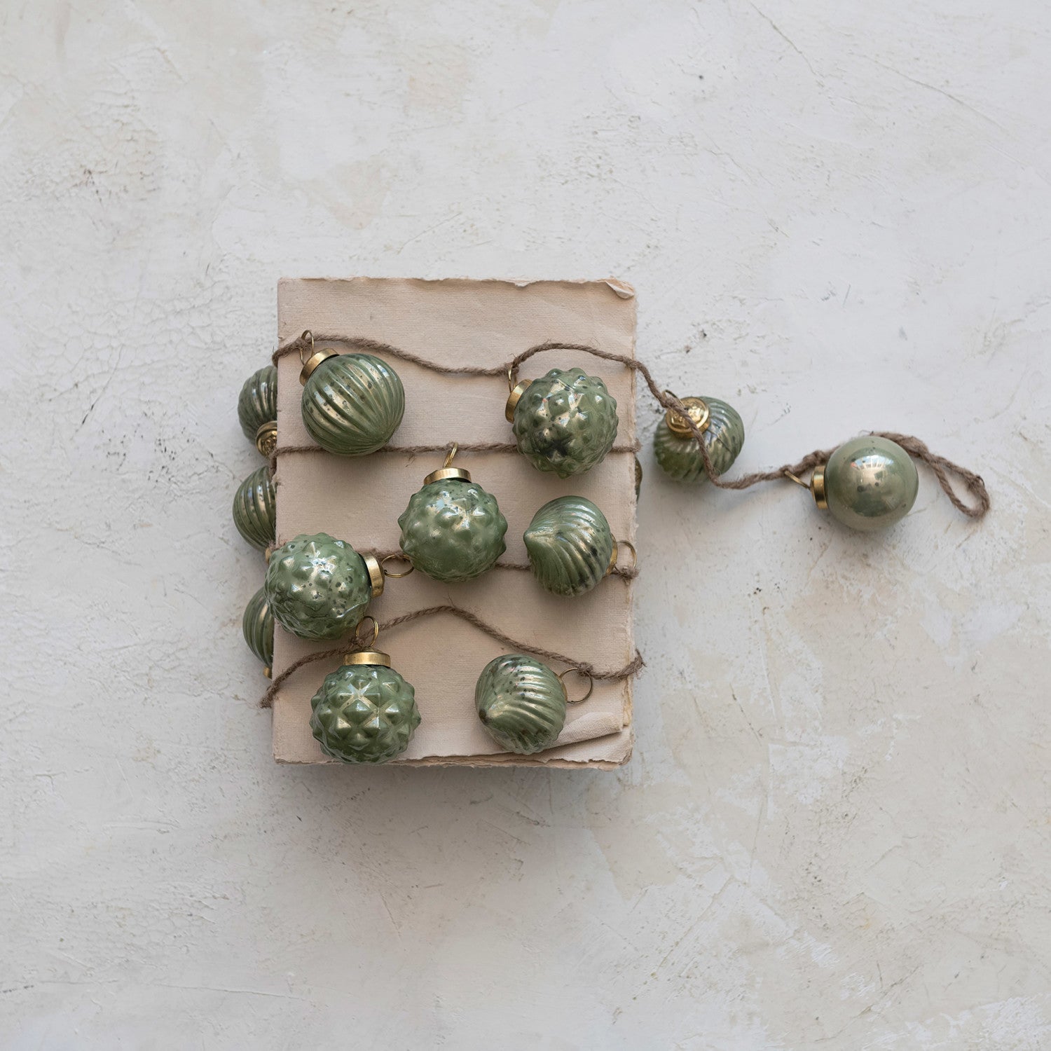 Mercury Glass Ornament Garland - Olive Green