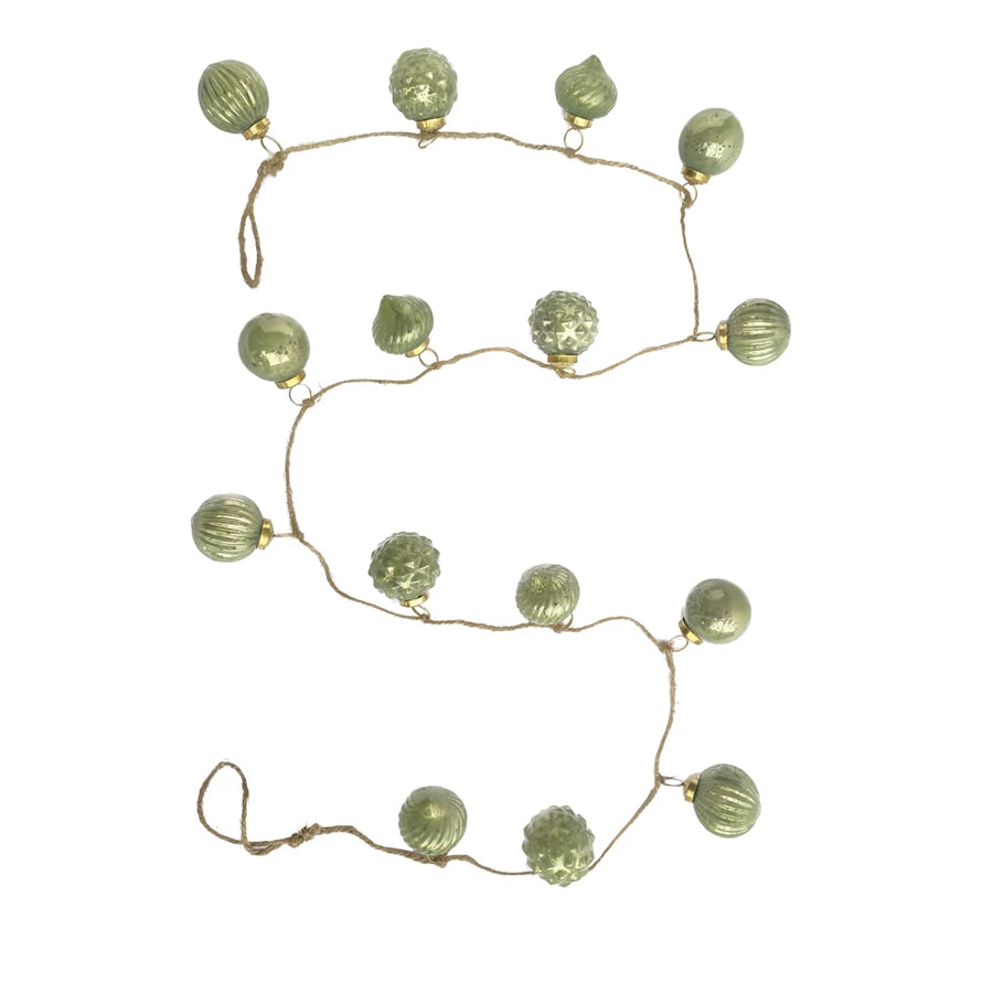 Mercury Glass Ornament Garland - Olive Green