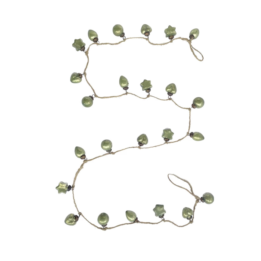 Mercury Glass Ornament Garland - Olive Green