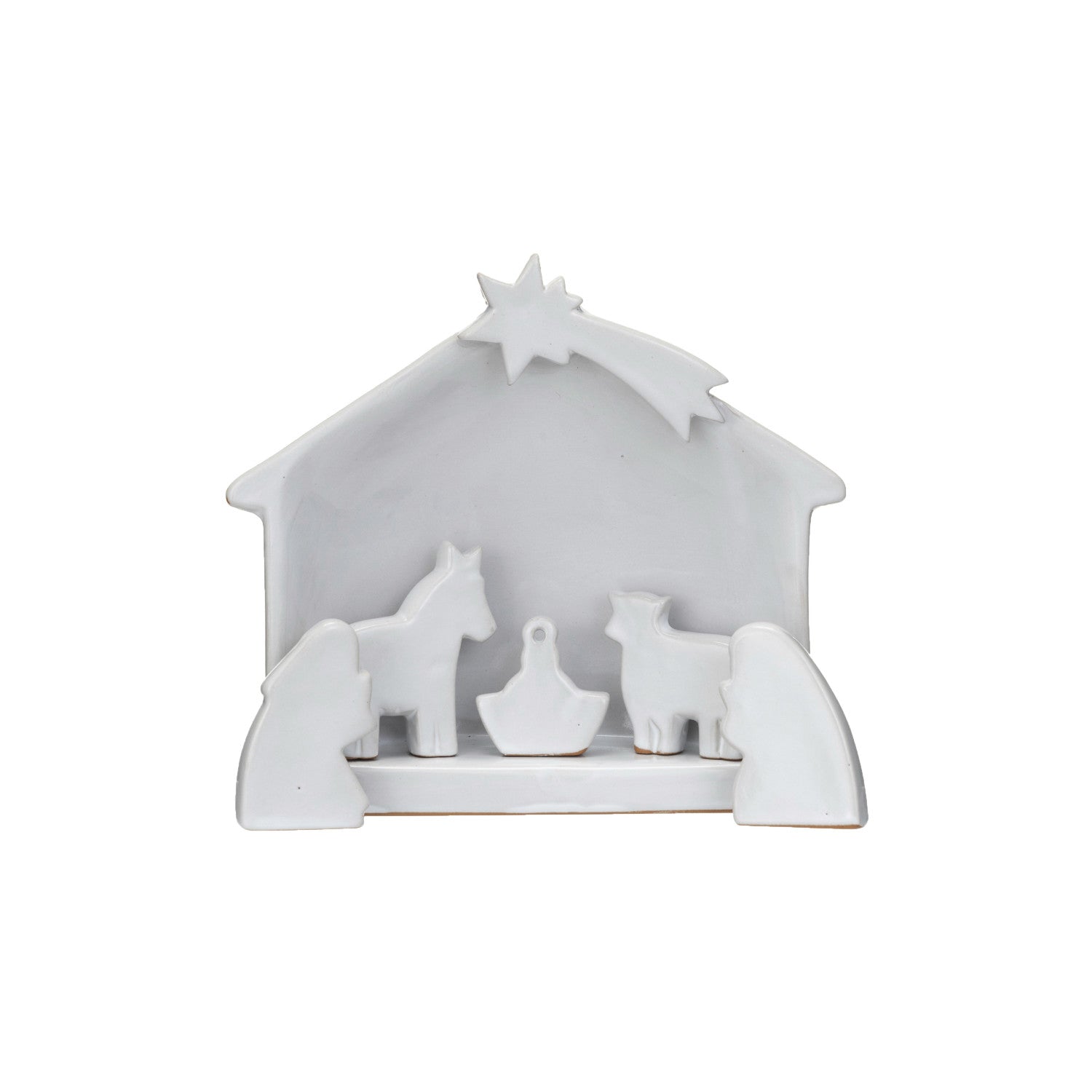 Stoneware Nativity, Reactive Glaze, White, Set of 6 (Each One Will Vary)