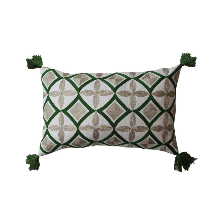 Embroidered Green & Gold Pillow